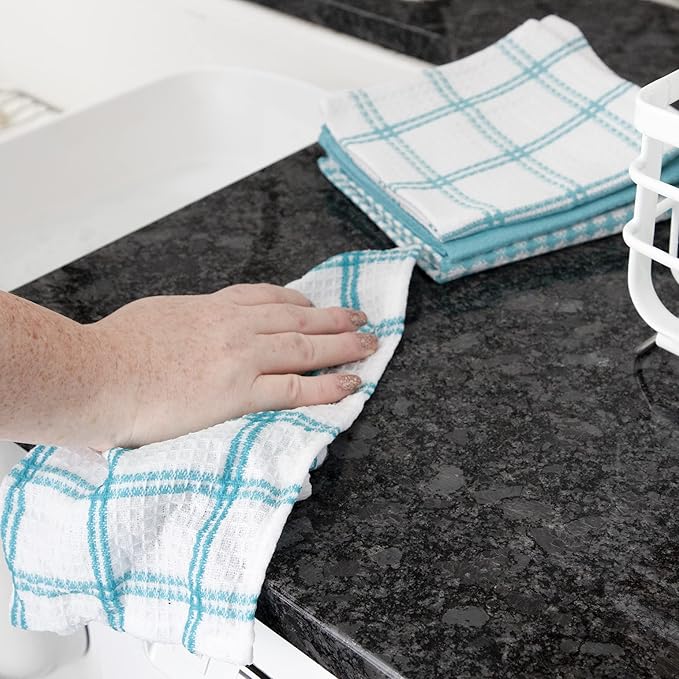 T-Fal Premium Waffle Dish Cloths: Highly Absorbent, Super Soft Long Lasting - 100% Cotton, 12"x13" Flat Waffle Dish Towel for Cleaning & Drying Dishes, (4-Pack), Breeze