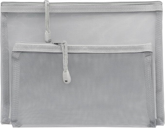 6 Pack Grey Nylon Mesh Cosmetic Bags, Durable Zipper Pouches for Travel, Organizers for Purse, Diaper Bag, and Toiletries(Includes 3 A5 and 3 A6 Sizes)