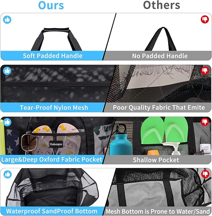 KABAQOO Mesh Beach Bag, Extra Large Beach Bags with 9 Pockets & Zipper Waterproof Lightweight Beach Tote for Beach/Pool Trip | Extra Large, 9 Pockets, Zipper, Waterproof, Lightweight, Beach/Pool Trip