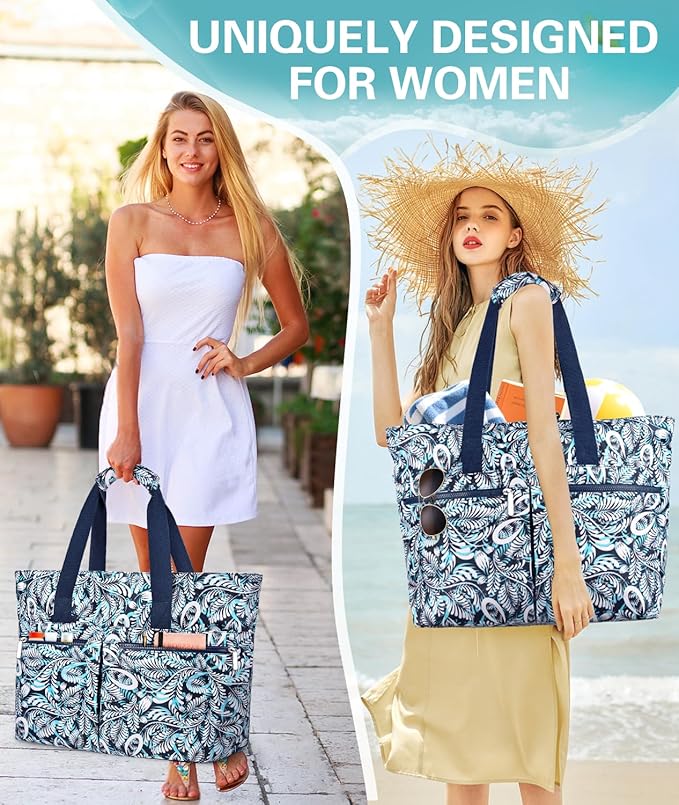 HUANLANG Large Beach Bags for Women Pool Bag with Zipper, Waterproof Sandproof Beach Tote Travel Bag with Wet Pocket | Waterproof, Large capacity, Dry/wet separation, Durable fabric, Cooling function, sandproof