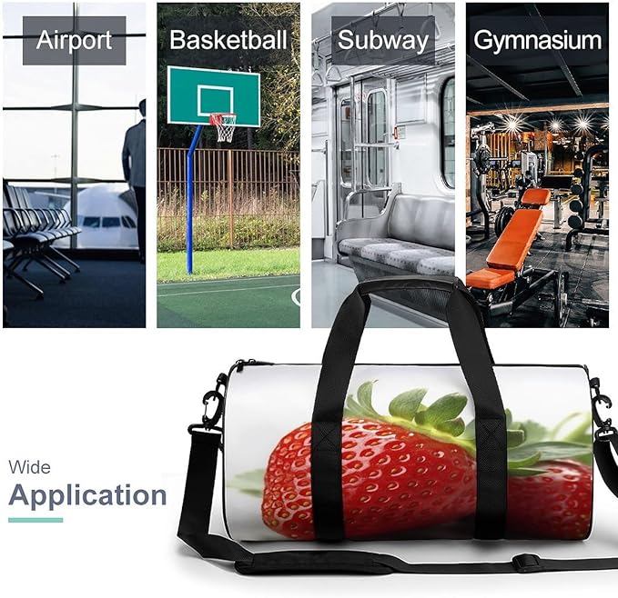 Sports Gym Bag for Women Men Travel Duffel Bag Tote Weekender Bag Fruit Strawberry Carry on Overnight Bag for Travel Swimming Fitness Workout Sports Duffle Bag