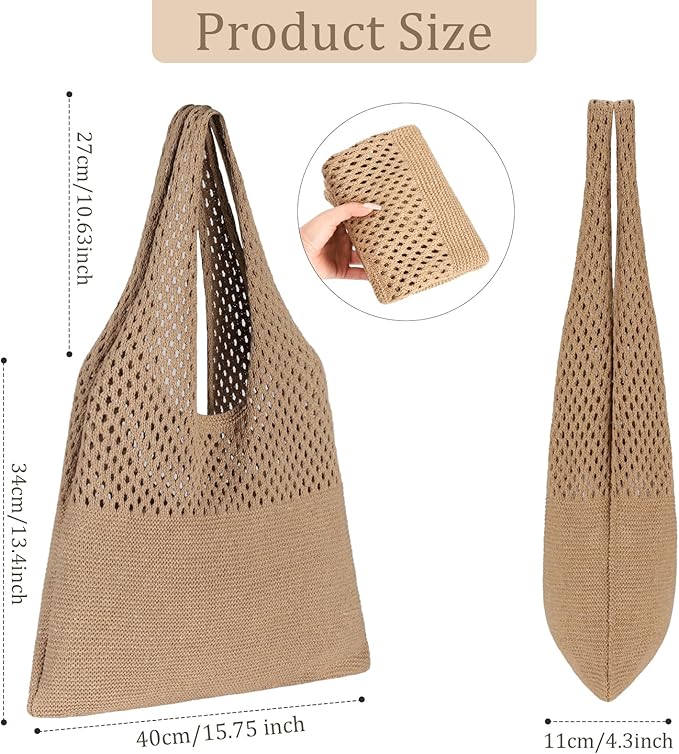 Sightor Crochet Tote Bag, Mesh Beach Bag Knit Summer Hobo Bag Vacation Boho Tote Bag for Women
