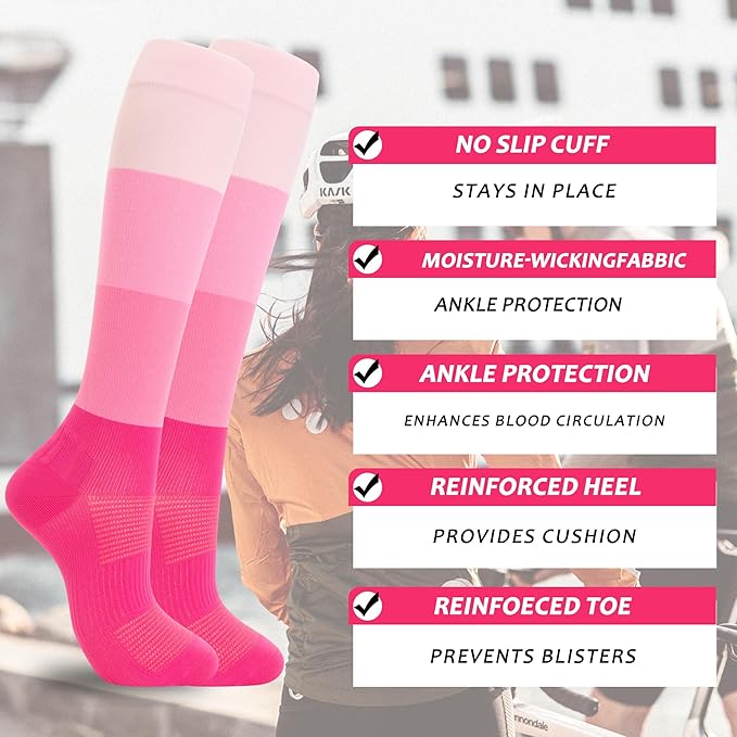 fenglaoda 3 Pairs Compression Socks for Women & Men Knee High Nurse Pregnant Cute Medical Running Travel Athletic