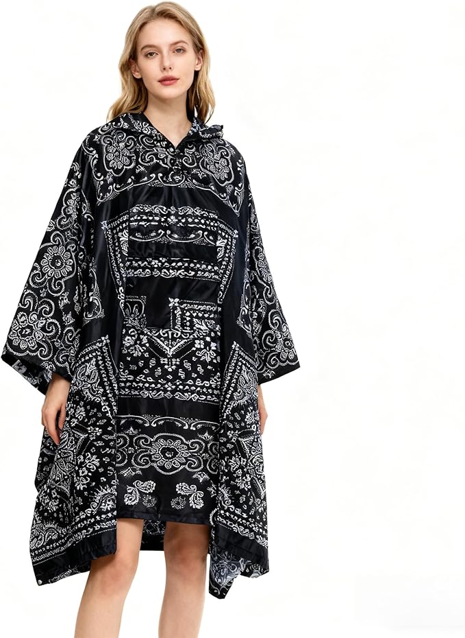 Hooded Rain Poncho for Adults - Waterproof Rain Coat and Lightweight Jacket 3-in-1 Multi-Function with Pockets