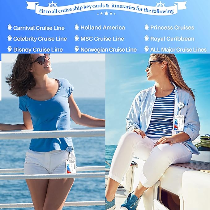 Kaptron Cruise Lanyard For Ship Cards: 2 Pack Adjustable Lanyard with Badge Reel Waterproof ID Holder & Phone Tether Tab