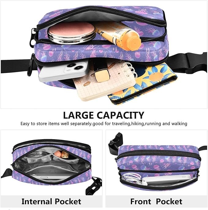 Jellyfish Fanny Pack for Women Men Water Resistant Fashion Waist Packs with Adjustable Strap Belt Bag for Travel Workout Jogging Hiking 21219239