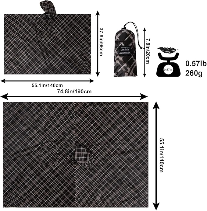 Hooded Rain Poncho for Adults - Waterproof Rain Coat and Lightweight Jacket 3-in-1 Multi-Function with Pockets