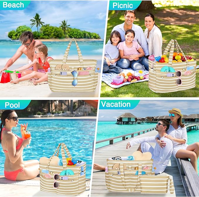HUANLANG Extra Large Beach Bag Waterproof Beach Totes Bags for Women Men,Pool Bag with Zipper Wet Pocket