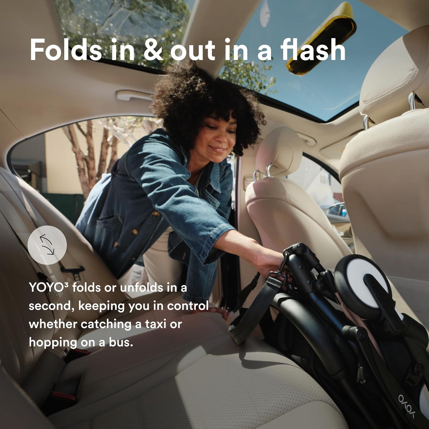 Stokke YOYO3 Stroller from 6 Months - Includes Black Frame/Taupe Seat Cushion + Canopy - Folds in & Out in a Flash - Light & Compact - Carry-On Compatible