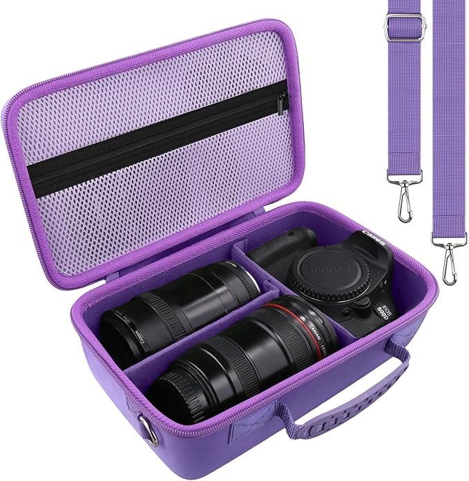 khanka Camera Case for Canon EOS Rebel T7/T100/T6/R50/R100/R5/R7/R8/R6 Mark II/SL3 DSLR Camera,Travel Protective Carrying Case for Canon EOS Rebel Camera and 18-55mm/18-45mm Lens(Purple Case Only)