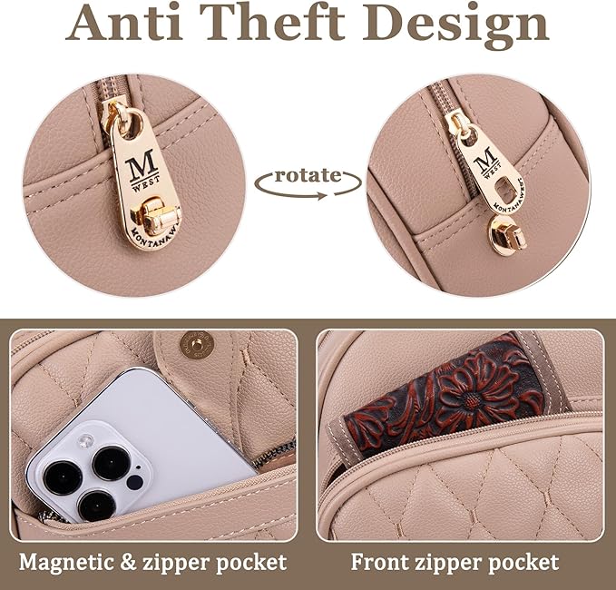 Montana West 3Pcs Anti Theft Backpack Purse for Women Small Quilted Backpack Set