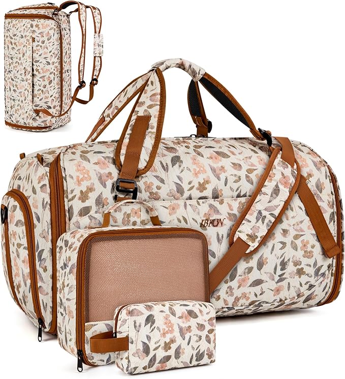Convertible Garment Duffel Bags for Travel, 4-in-1 Carry on Duffle Bag for Women with Backpack Straps & Waterproof Shoe Pocket, Hanging Suit Dress Weekender Bag for Business, Wedding, 3pcs