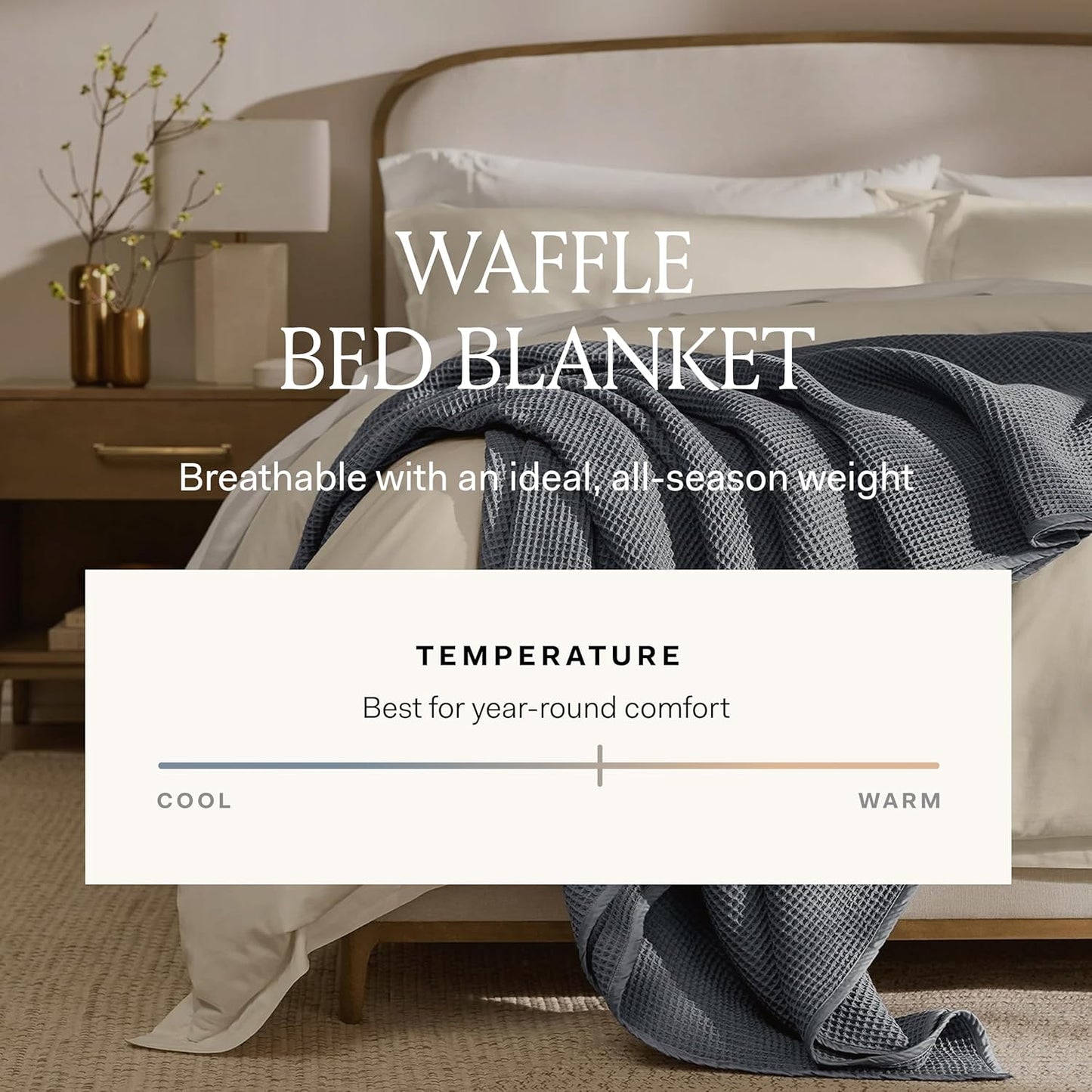 BOLL & BRANCH Waffle Bed Blanket - King/Cal King, White - Luxury 100% Organic Cotton - Soft, Lightweight and Breathable - Textured Waffle Weave