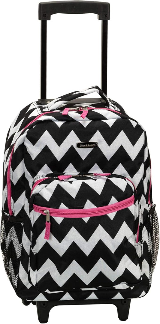 Rockland Double Handle Rolling Backpack, Pink Chevron, 17"