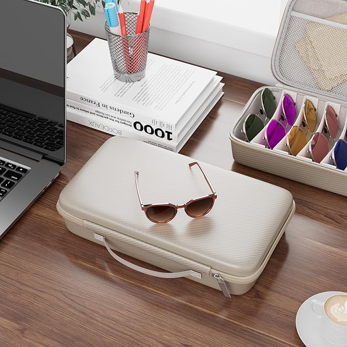 Travel Sunglasses Organizer, Hard Shell Sunglass Case Adjustable Slots for Multiple Sunglass Eyeglass Case