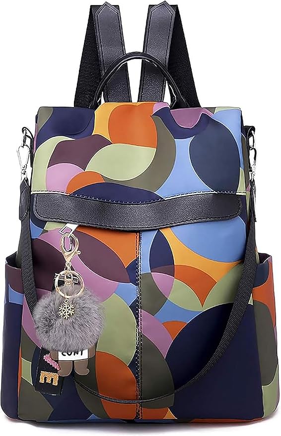 COFIHOME Anti-theft Backpack Purse for Women, Unique Geometric Print Small Fashion Daypack, Water-Resistant Oxford Shoulder Bag with Back Access - Each Pattern is One-of-a-Kind