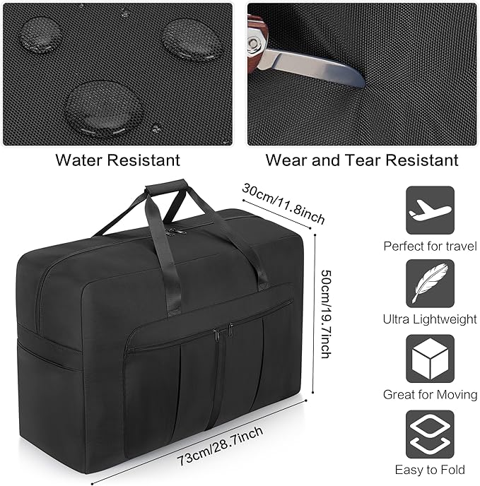 Large Duffel Bag for Travel, Foldable Storage Bag for Traveling, Collapsible Duffle Bag (Black, 110L)