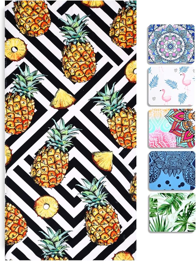 LIVILAN Pineapple Microfiber Beach Towel, 30” x 60” Oversized, Soft and Thin for Swim, Pool, Bath, Shower, Quick Dry, Sand Free, Striped, Ideal Pineapple Gifts for Women and Adults