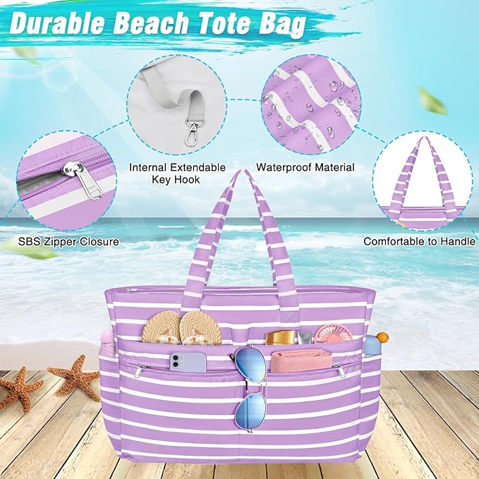 HUANLANG Extra Large Beach Bag Waterproof Beach Totes Bags for Women Men,Pool Bag with Zipper Wet Pocket