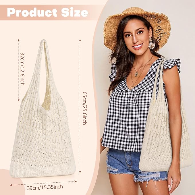 Sightor Crochet Tote Bag, Mesh Beach Bag Knit Summer Hobo Bag Vacation Boho Tote Bag for Women