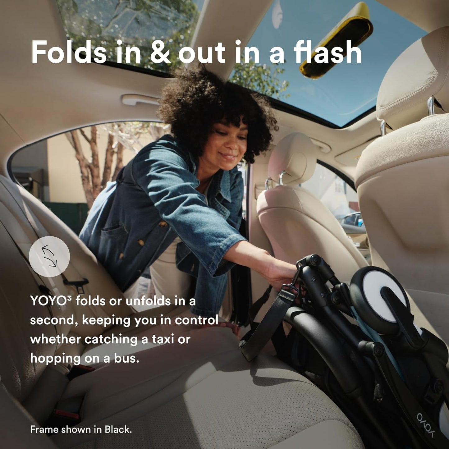 Stokke YOYO3 Stroller from 6 Months - Includes White Frame/Aqua Seat Cushion + Canopy - Folds in & Out in a Flash - Light & Compact - Carry-On Compatible