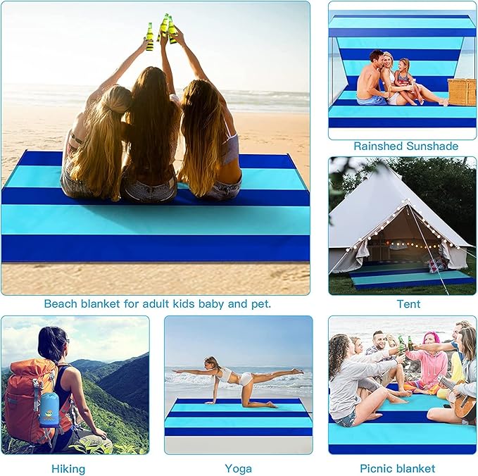 BYDOLL Beach Blanket 78''X81'' Waterproof Sandproof Suits1-4 Adults Oversized Lightweight Large Blanket Picnic Mat for Beach Sand Free Travel Camping Hiking Picnic