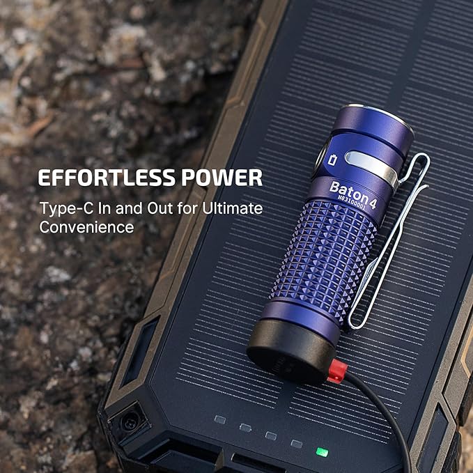OLIGHT Baton4 Rechargeable EDC Flashlight, LED Pocket Light 1300 Lumens with Magnetic Charging Cable, 6 Modes, IPX8 Waterproof Powerful Bright Flashlight for Home, Camping and Emergencies (Regal Blue)