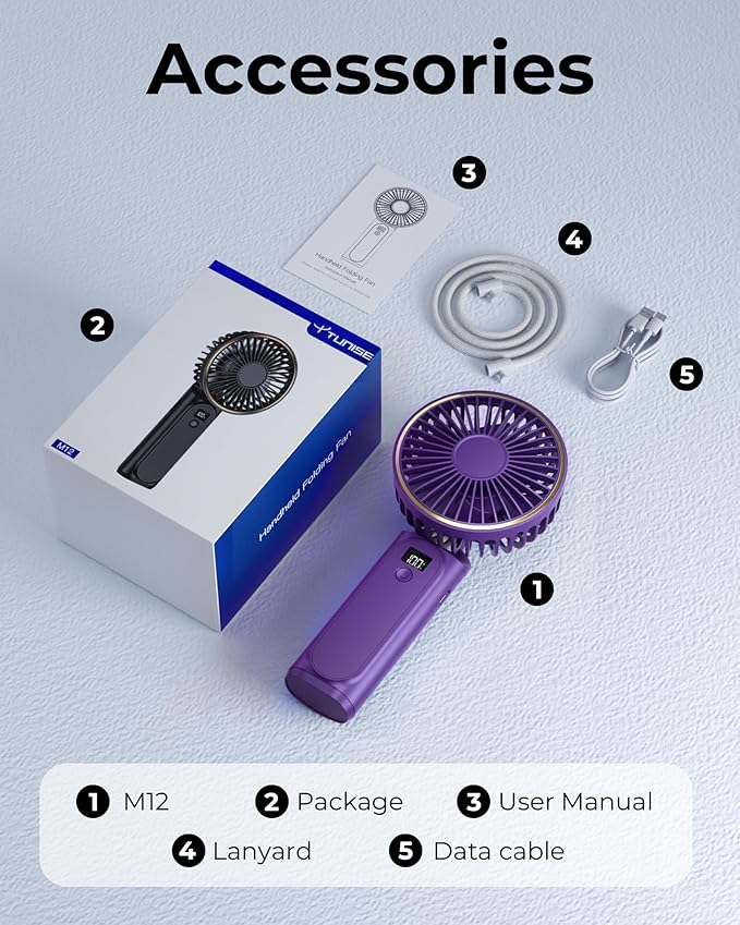 Portable Handheld Fan, 4000mAh, 180 Adjustable, 6 Speed Wind, USB Rechargeable Foldable Fan with Real-Time Electricity Display