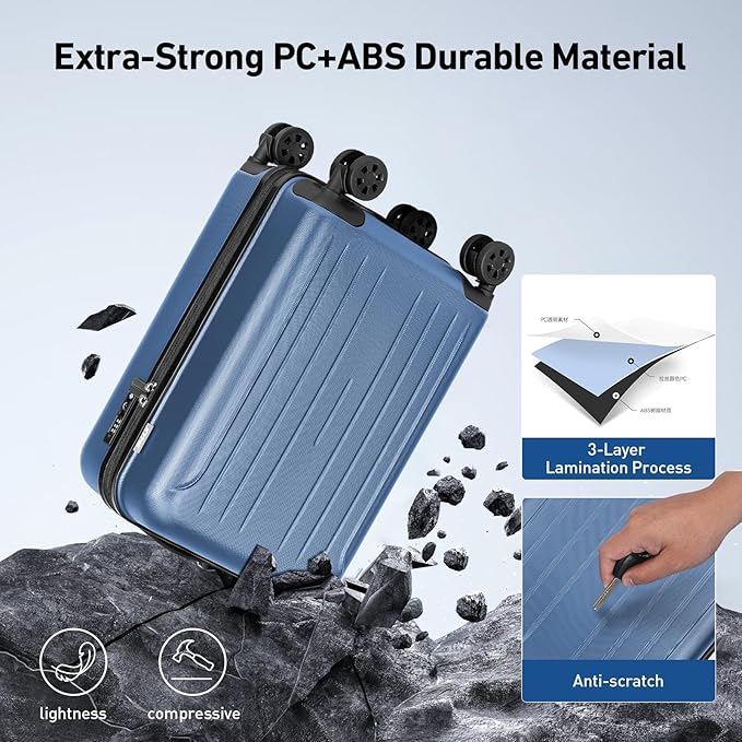 KYME Suitcase Hardshell With Double Spinner Wheels, PC+ABS TSA Lock Travel Luggage (Royalblue, 24" Checked)