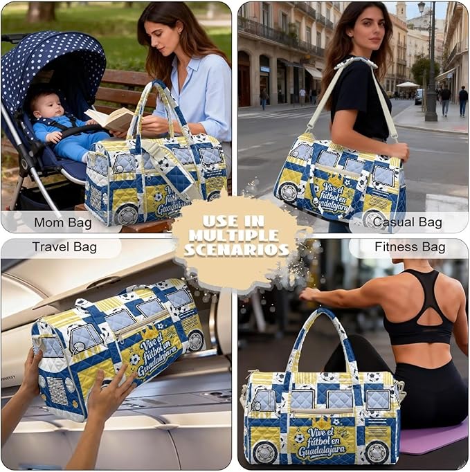 COEQINE Guadalajara Van Car Quilted Duffel Bags For Men Travel Gym Quilted Tote Bag For Mens Weekend Bag Sports Gym
