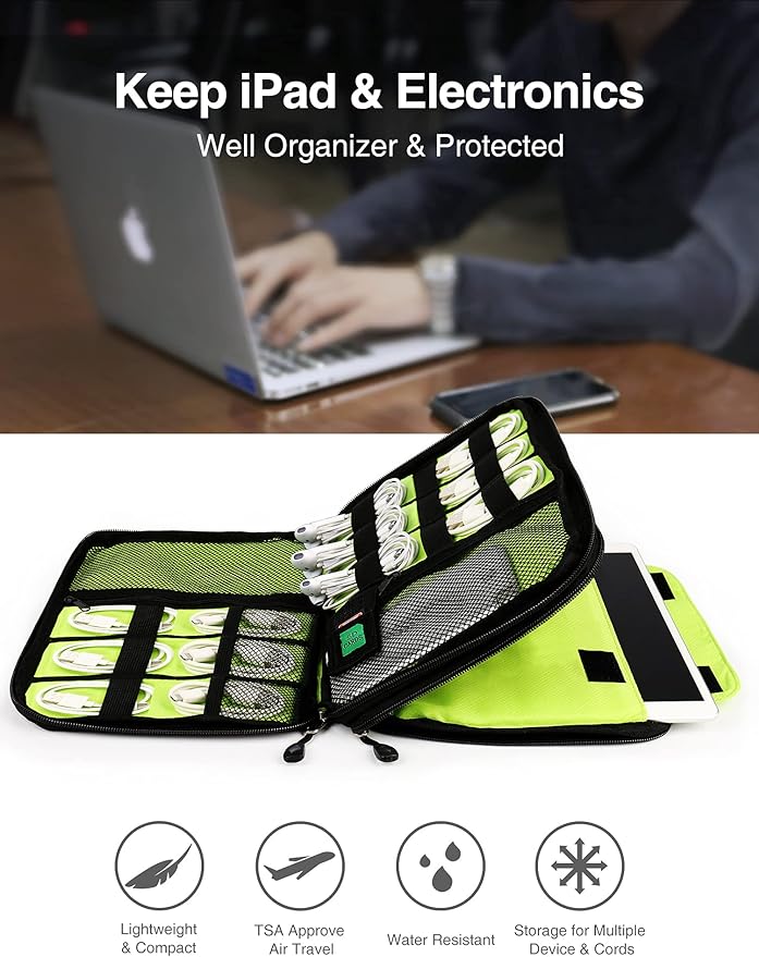 Luxtude Electronic Organizer Travel Case Large, Cord Organizer Travel, Large Cable Organizer Bag, Tech Bag for Cable Storage/Cord Storage/iPad Pro(up to 11")/Wall Charger/Electronic Accessories, Red