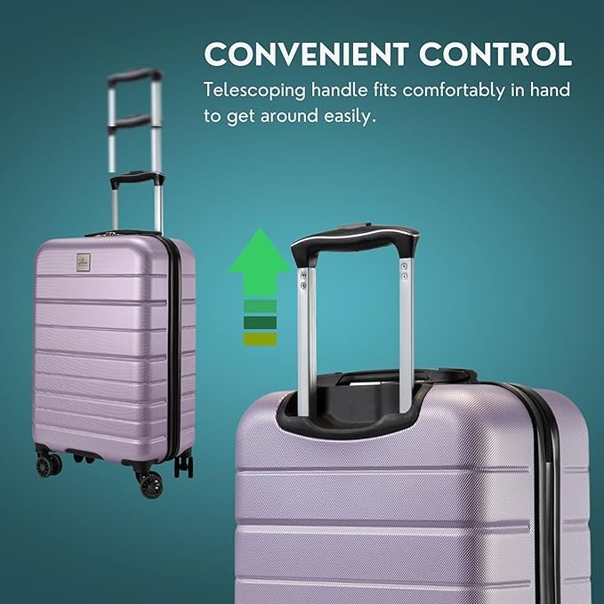 Skyway Epic 2.0 Hardside Lightweight and Durable ABS Shell Luggage, Spacious with 8-Wheel Spinners, Comfort Grip with Telescoping Handle, Men and Women, Silver Lilac, 2-Piece Set (20,28)