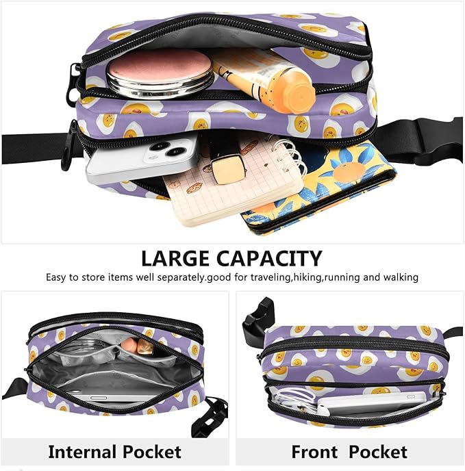 Kawaii Fried Eggs Fanny Pack for Women Men Water Resistant Fashion Waist Packs with Adjustable Strap Belt Bag for Travel Workout Jogging Hiking 21219093