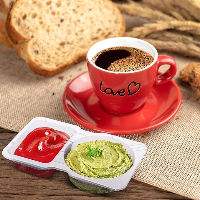 15 Sets Snack Containers, Reusable Double Compartment Condiment With Lids 2 Portion Snack Containers Sauces Dip, Disposable Box to Grab and Go with Prep For Adults, On The Go For Kids