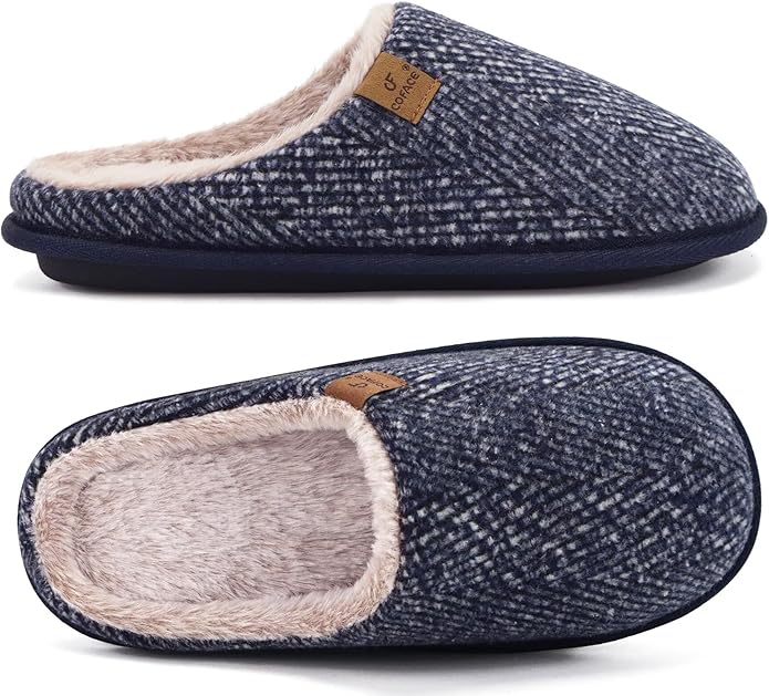 COFACE Mens Cozy Memory Foam Scuff Slippers Casual Slip On Warm House Shoes Indoor/Outdoor Sandal Slippers With Arch Support Rubber Sole Size 7-15