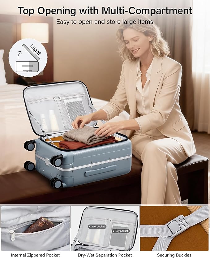 Hanke 26 Inch Large Checked Luggage PC Hard Shell Luggage Top Opening Travel Luggage Suitcases with Wheels for Woman Men.(Grey)