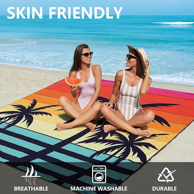 AISPARKY Beach Blanket Waterproof Sandproof Extra Large, Oversized Beach Mat, Quick Drying&Compact&Lightweight, Picnic Blankets Vacation Essentials for Outdoor Beach Camping (79" X 83" (4 Person))