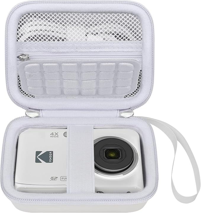 Elonbo Camera Carrying Case for KODAK PIXPRO FZ55 / FZ53 / FZ45 / FZ43 16MP Digital Camera, Vlogging Camera Storage Holder Travel Bag, Mesh Bag Fits Batteries, Cable, Memory Card, White