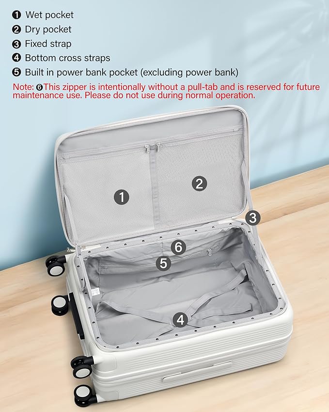 Hanke 24Inch Expandable Luggage Top Opening Medium Checked Luggage Hard Shell Suitcases with Wheels Travel Luggage Rolling Suitcase with Cup Holder(Smoke White)