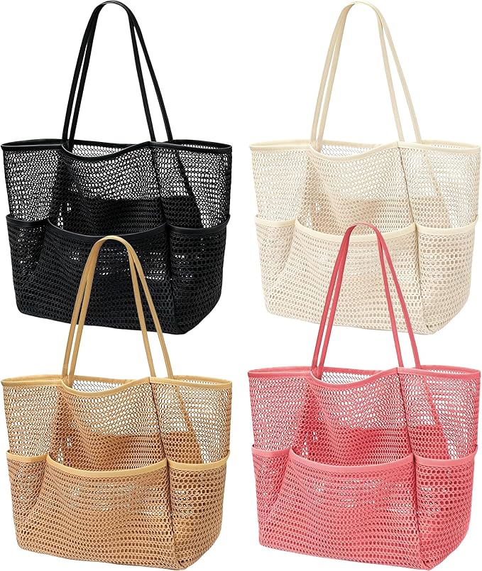 4PCS Large Beach Bags for Women,Nylon Mesh Tote Bag with Large Inner Zipper Pocket