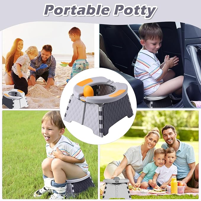 Portable Foldable Travel Potty for Toddlers, Kids Toilet Seat for Car, Camping, Indoor Outdoor - Splash-Proof Design, Easy Clean Training Seat with 30 Disposable Waste Bags (Gray) by Yszawmx