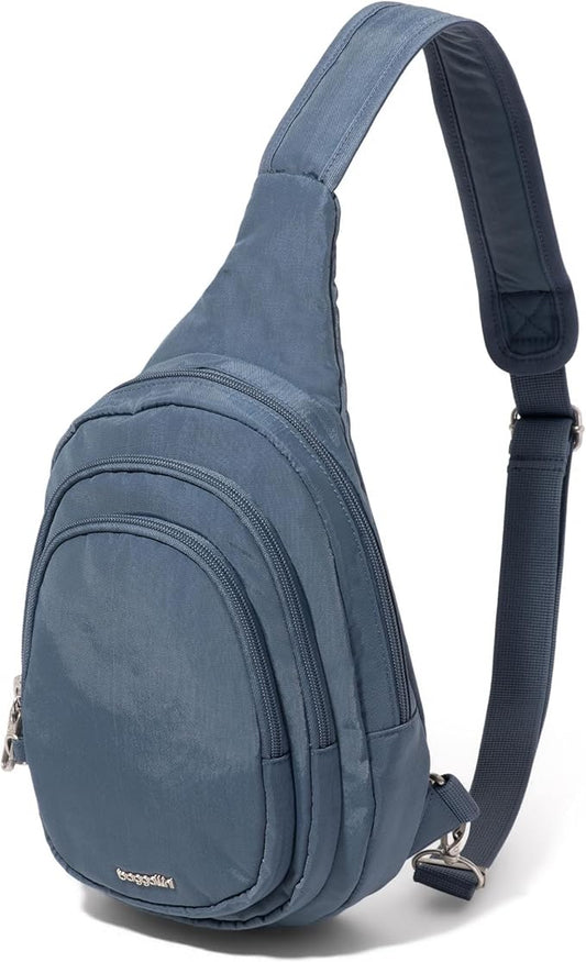 Baggallini Securtex® Anti-Theft Triple Zip Sling 8.6"x15.2" Travel Crossbody Backpack with RFID Wallet Locking Zipper