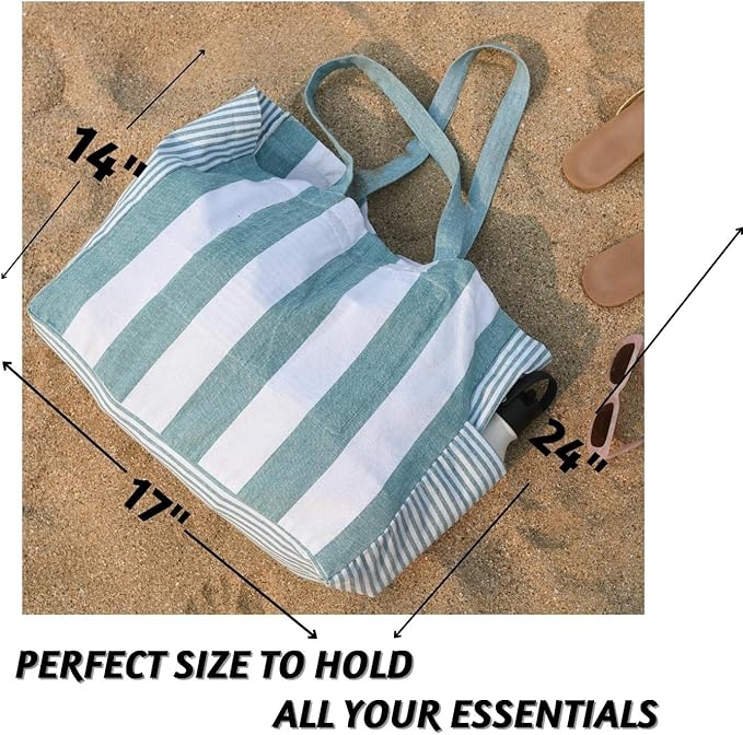 Folkulture Beach Bag For Women | 17 x 14 Inch - 100% Cotton Beach Tote Bag With Zipper Pocket Inside, Large Woven Pool Bag