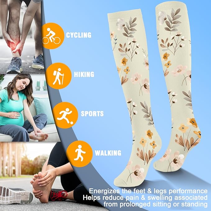 bropite Flora Compression Socks for Women & Men-Knee high 6 Pairs 20-30mmhg Support Running Nurse Travel