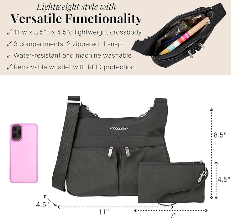 Baggallini Crossbody Travel Bag 11x8.5 Lightweight Water-resistant Nylon Handbag