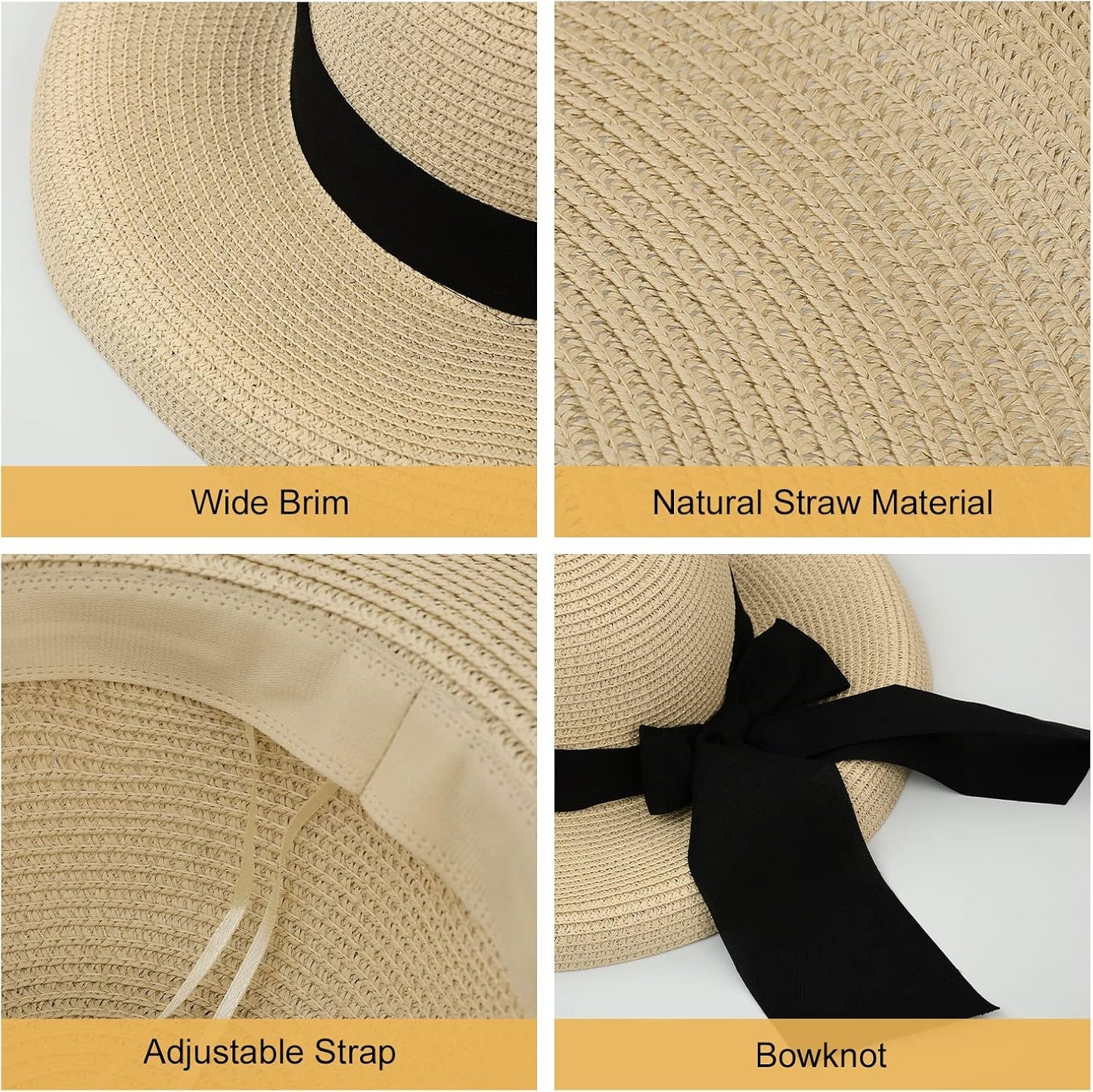 Surblue Straw Summer Hat Women's Floppy Sun Hat Wide Brim Beach Bow Hat
