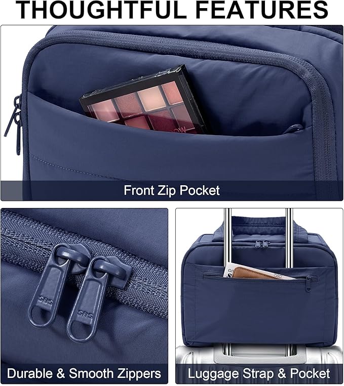 Travel Toiletry Bag for Women, Lightweight Large Quilted Puffy Makeup Bag Wide-open Make up Organizer Cloud Cosmetic Bag w/Handle for Traveling Toiletries Essentials Accessories Navy Blue