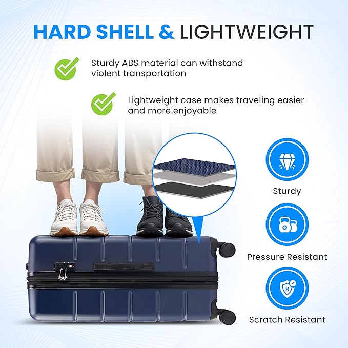 Simple Deluxe 24 Inch Hardside Carry On Luggage, Suitcase with Double Spinner Wheels & TSA Lock, Hard Shell Suitcase, Expandable Rolling Lightweight Luggage, Blue