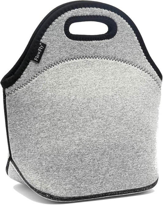 FlowFly Neoprene kids Lunch box Insulated Soft Bag Mini Cooler Thermal Meal Tote Kit for Boys, Girls,Men,Women,School,Work, Office, Grey