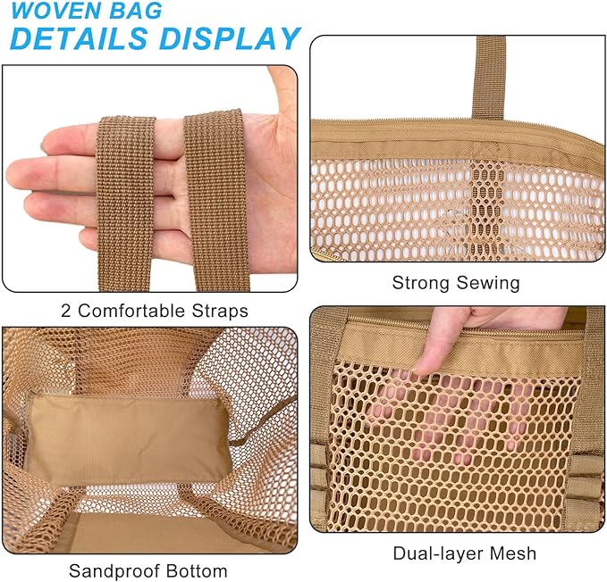 Mesh Beach Bags for Women with Zipper Foldable Hobo Tote Bag Vacation Shoulder Bags for Swimming Pools